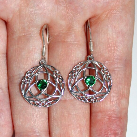 Sterling Silver Green Glass Celtic Knot Earrings - Picture 4 of 4